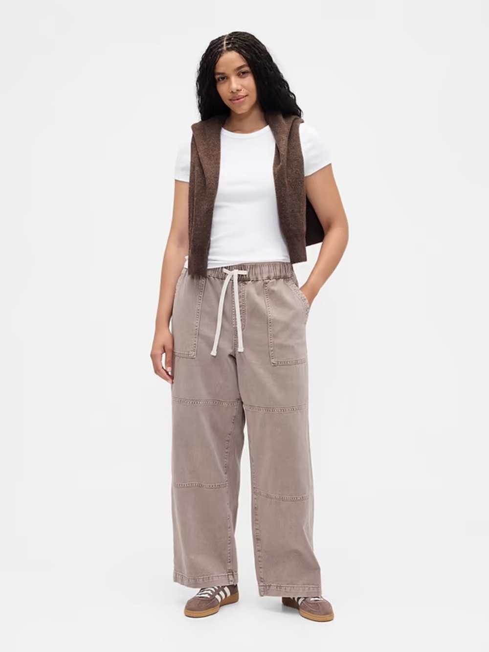 GAP High Rise Pull On Wide Leg Utility Jeans in Taupe